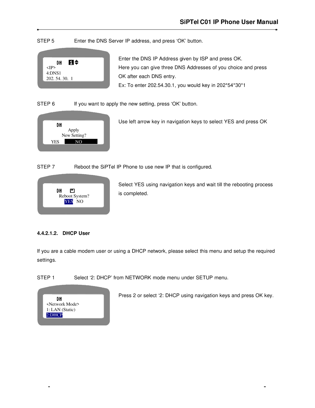 Samsung C01 user manual Dhcp User 