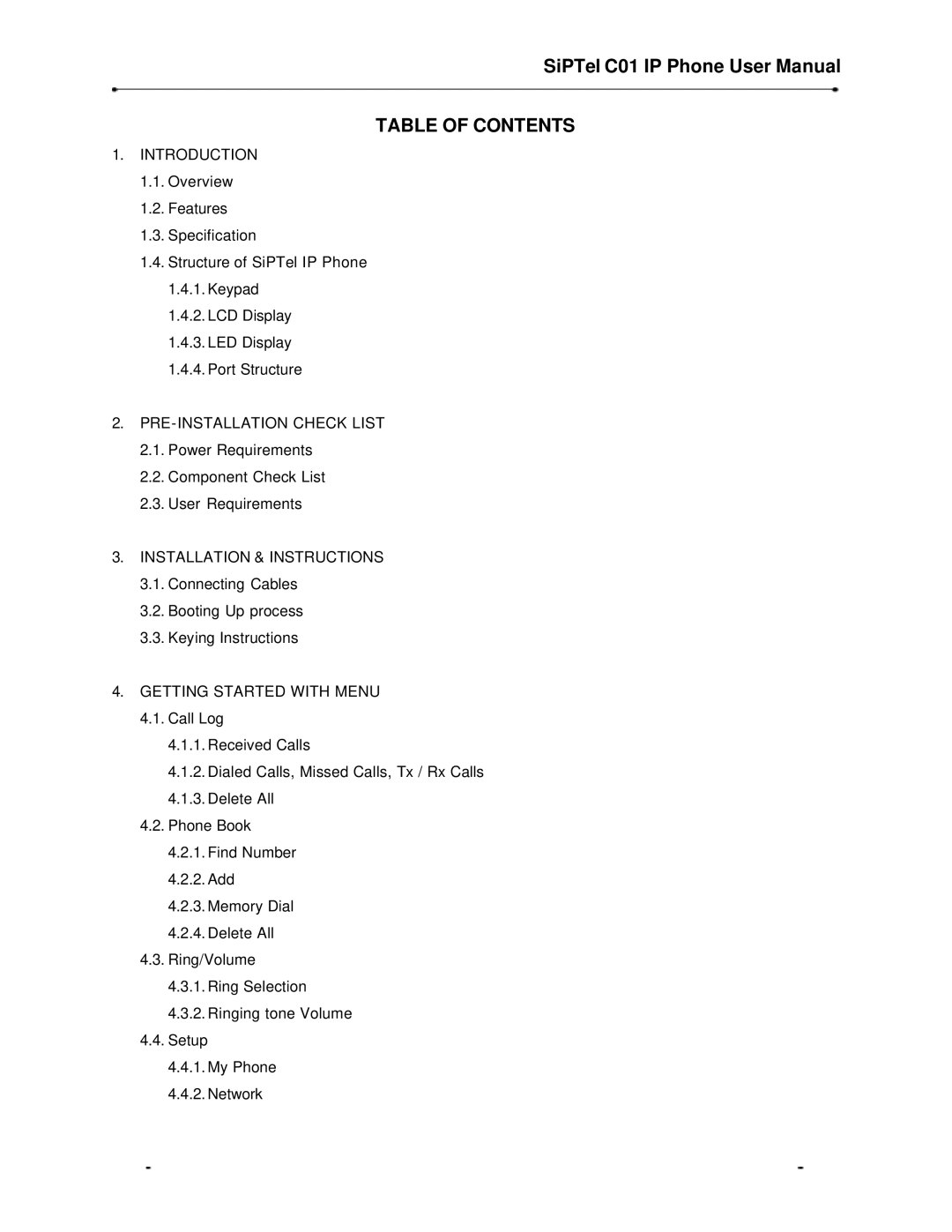 Samsung C01 user manual Table of Contents 