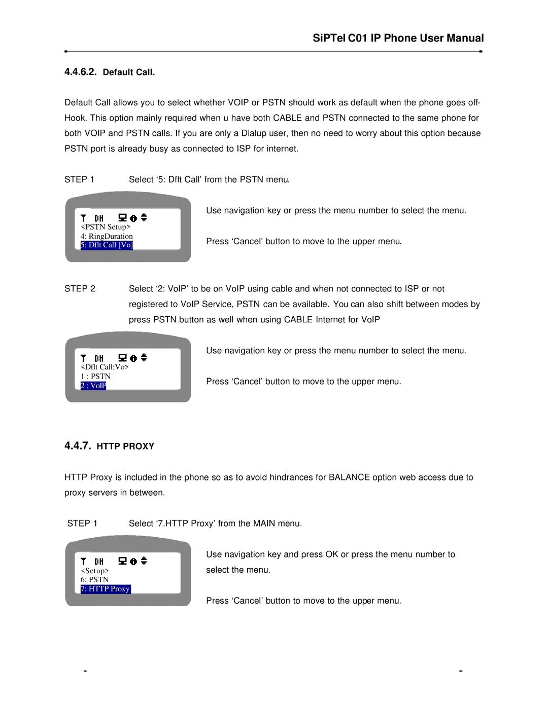 Samsung C01 user manual Default Call, Http Proxy 