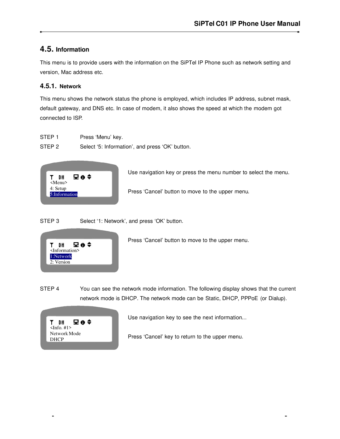 Samsung C01 user manual Information, Network 