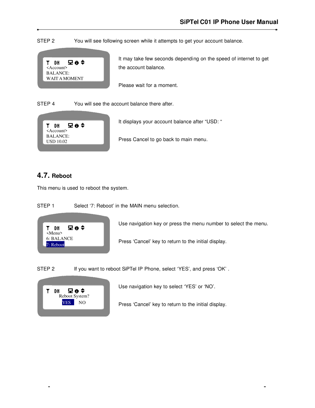 Samsung C01 user manual Reboot 