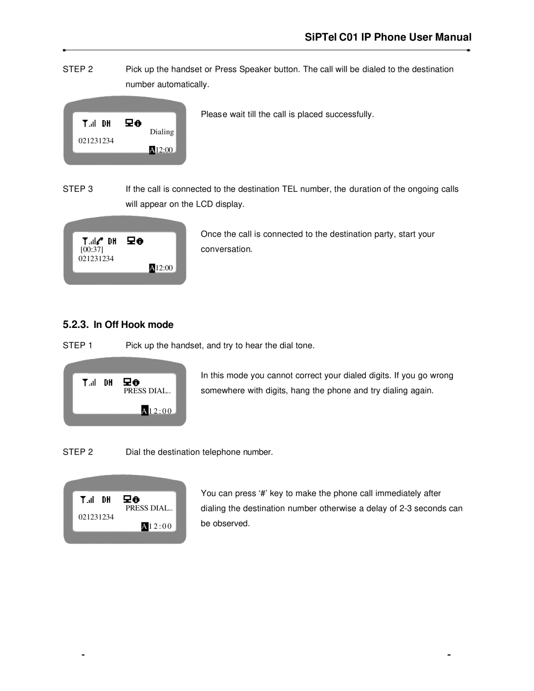 Samsung C01 user manual Off Hook mode 