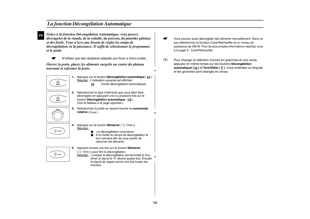 Samsung C100-5/XEF manual La fonction Décongélation Automatique, Mode décongélation automatique, Rotative 