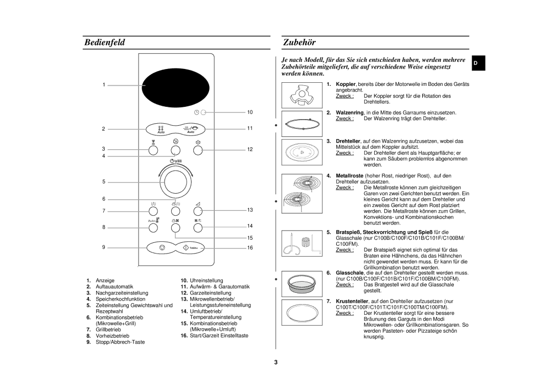 Samsung C100-5/XEN, C100-5/XEG, C100M-5SL/XEG, C100/XEG Bedienfeld Zubehör, Bratspieß, Steckvorrichtung und Spieß für die 