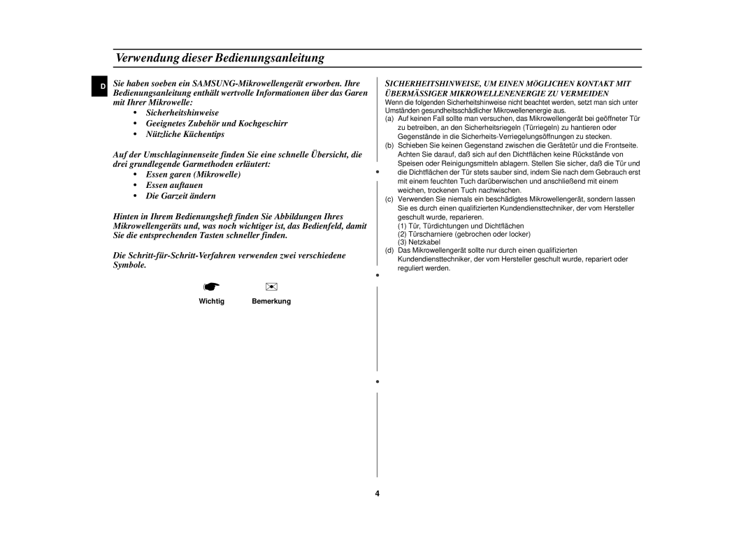 Samsung C100/XEG, C100-5/XEG, C100M-5SL/XEG, C100-5SL/XEN manual Verwendung dieser Bedienungsanleitung, Wichtig Bemerkung 