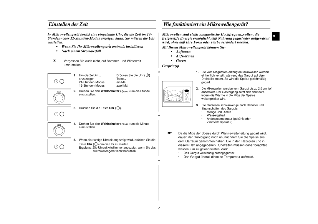 Samsung C100-5/XEG, C100M-5SL/XEG, C100-5SL/XEN, C100-5/XEN manual Einstellen der Zeit Wie funktioniert ein Mikrowellengerät? 