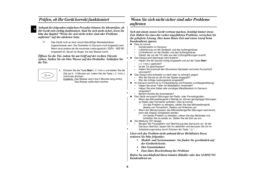 Samsung C100M-5SL/XEG Prüfen, ob Ihr Gerät korrekt funktioniert, Wenn Sie sich nicht sicher sind oder Probleme auftreten 