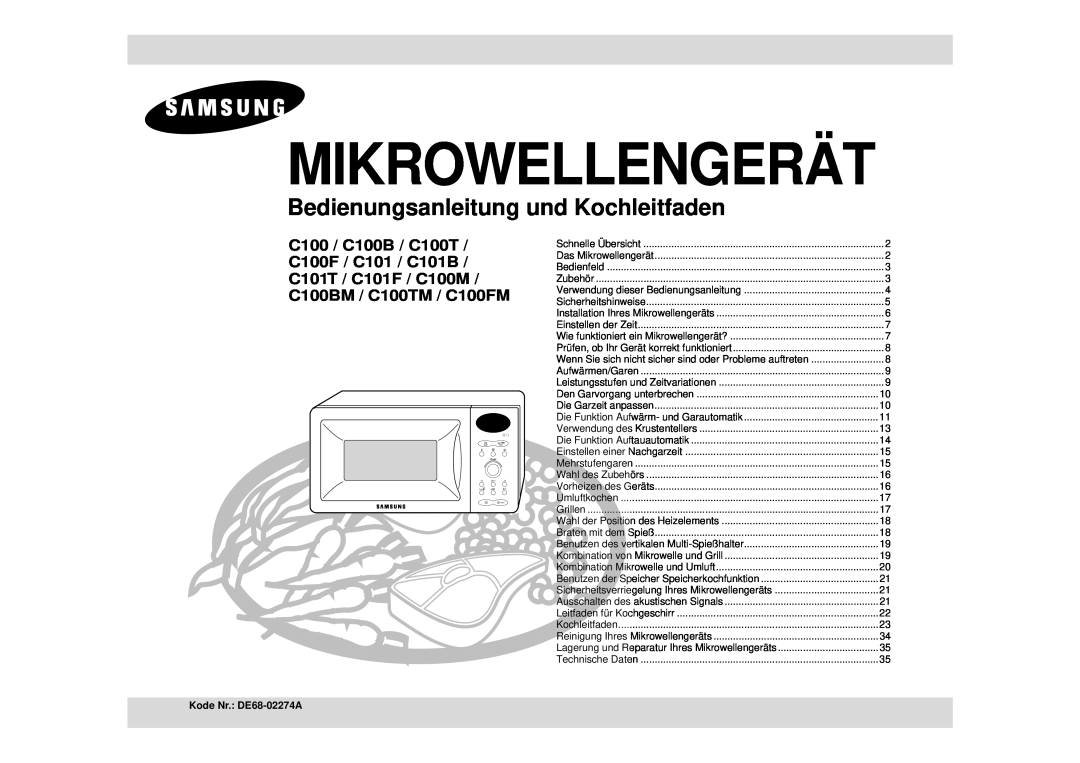 Samsung C100M-5SL/XEG, C100-5/XEG, C100-5SL/XEN, C100-5/XEN manual Mikrowellengerät, Bedienungsanleitung und Kochleitfaden 