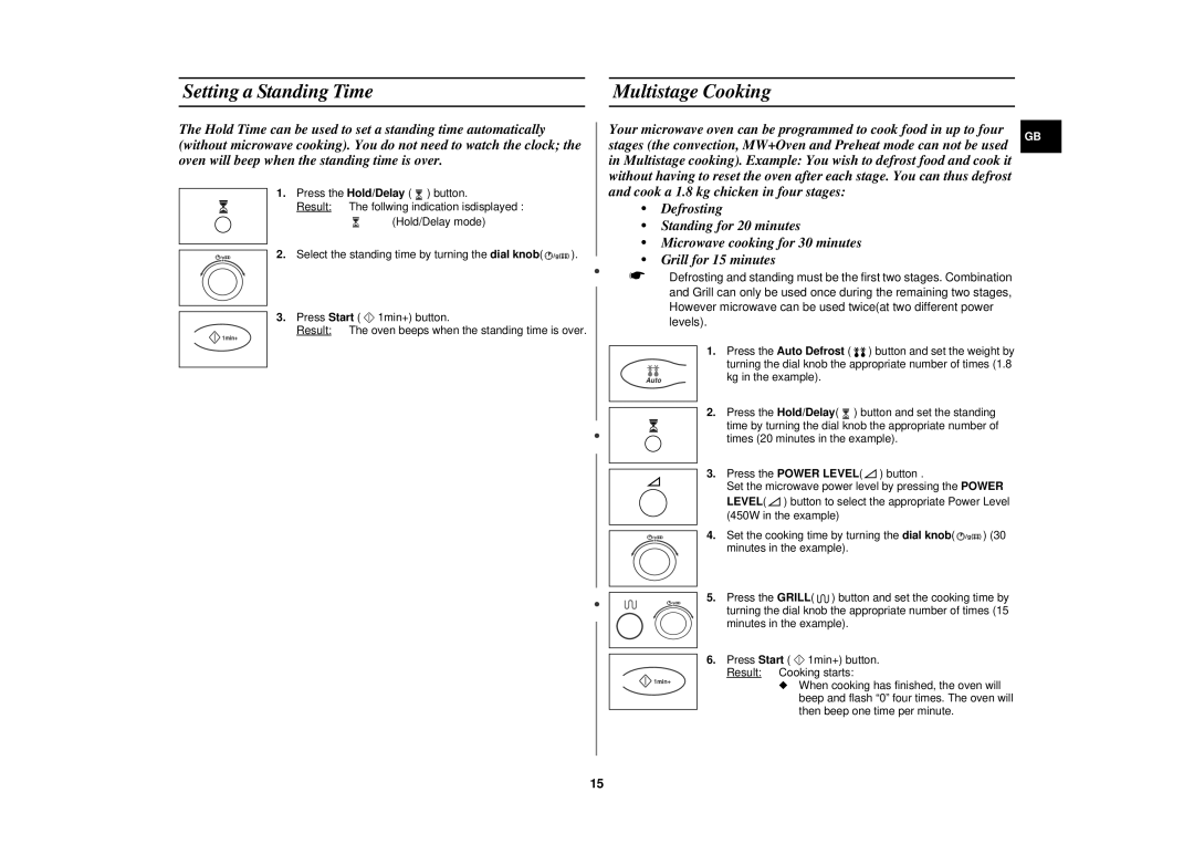 Samsung C100T, C101F, C100B, C101B, C101T, C100F technical specifications Setting a Standing Time Multistage Cooking 