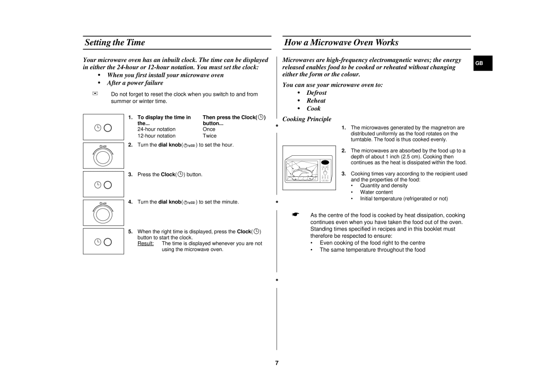 Samsung C100T, C101F, C100B, C101B, C101T, C100F Setting the Time, How a Microwave Oven Works, To display the time, Button 