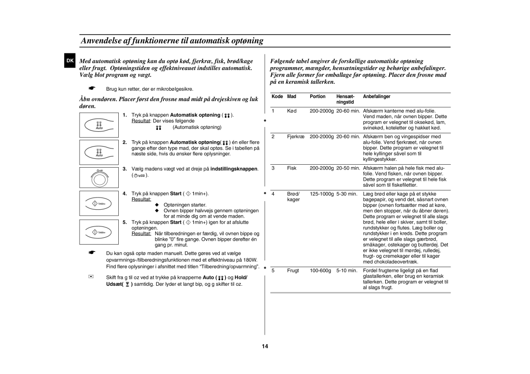 Samsung C100C-5/XEE, C100C-5S/XEE, C100C/XEE manual Anvendelse af funktionerne til automatisk optøning 