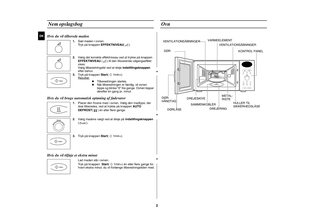 Samsung C100C-5/XEE, C100C-5S/XEE, C100C/XEE manual Nem opslagsbog Ovn, DK Hvis du vil tilberede maden 