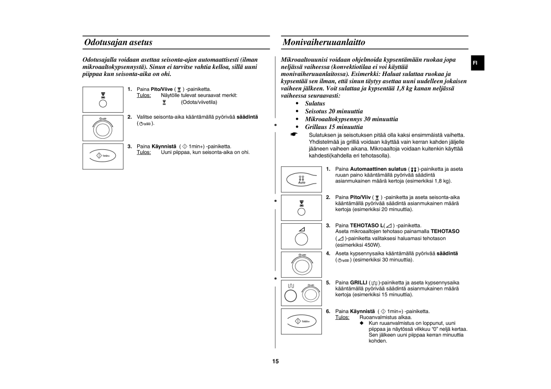 Samsung C100C-5S/XEE, C100C/XEE, C100C-5/XEE manual Odotusajan asetus, Monivaiheruuanlaitto 