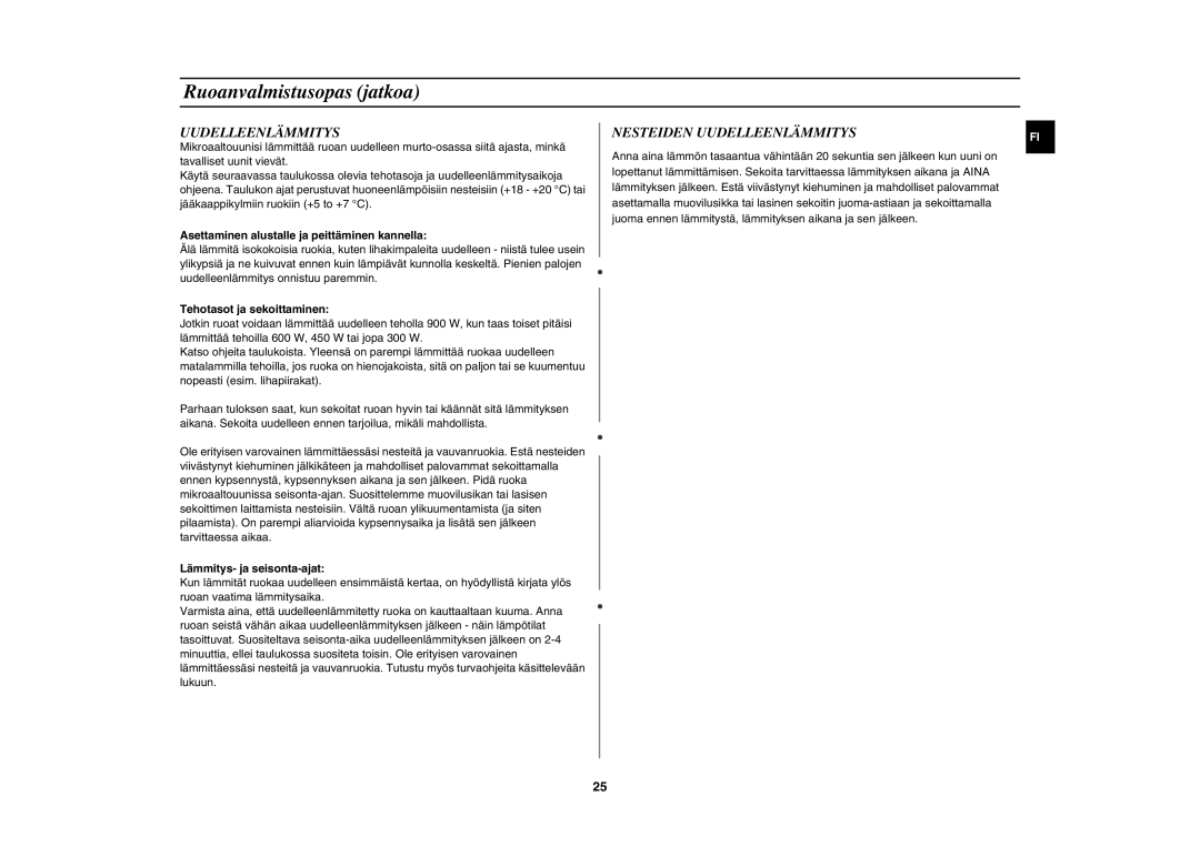 Samsung C100C/XEE, C100C-5S/XEE, C100C-5/XEE Nesteiden Uudelleenlämmitys, Asettaminen alustalle ja peittäminen kannella 