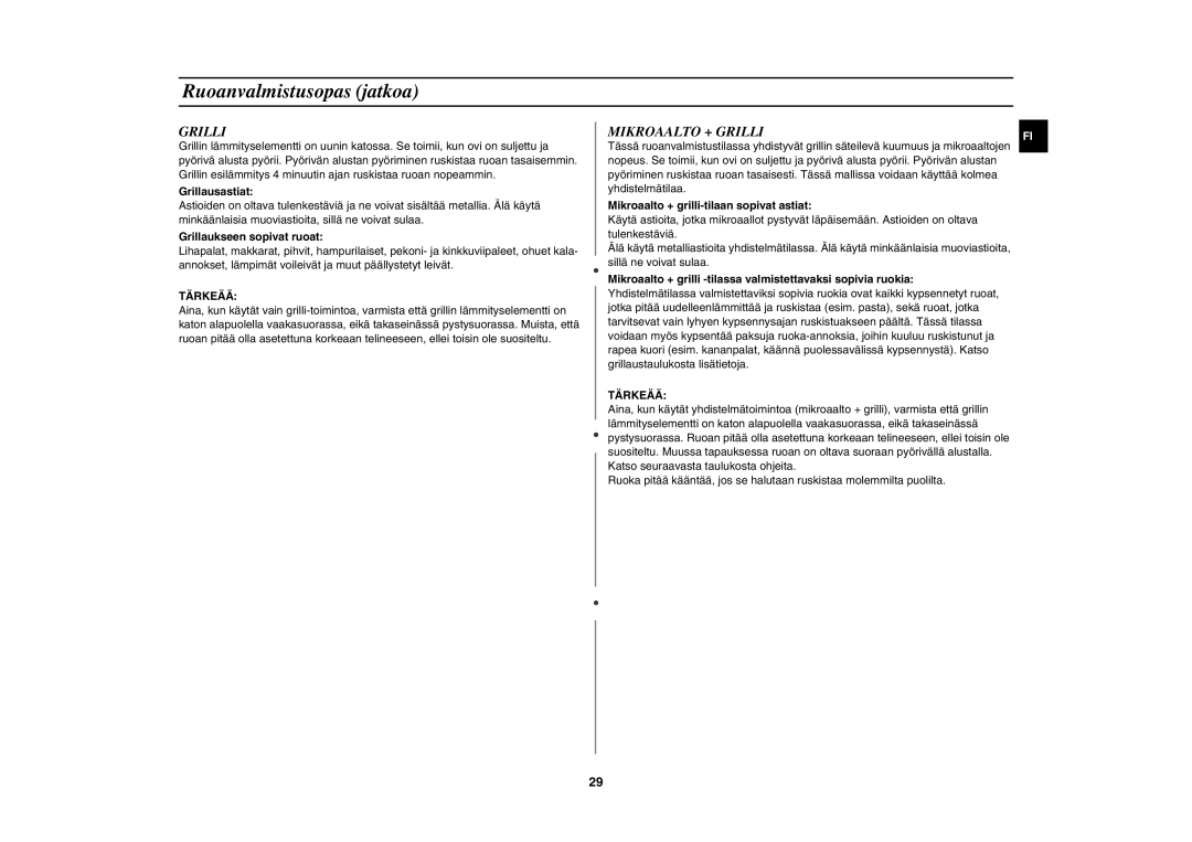 Samsung C100C-5/XEE, C100C-5S/XEE, C100C/XEE manual Mikroaalto + Grilli, Grillausastiat, Grillaukseen sopivat ruoat 