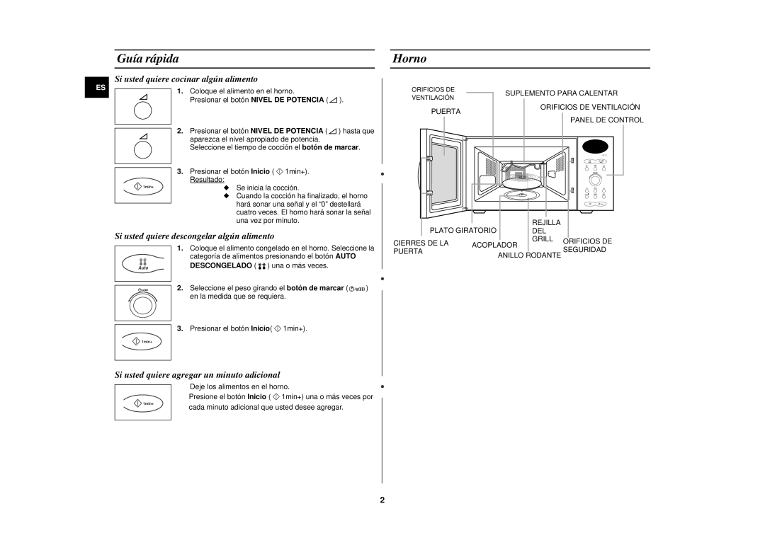 Samsung C100/XEC manual Guía rápida, Horno 