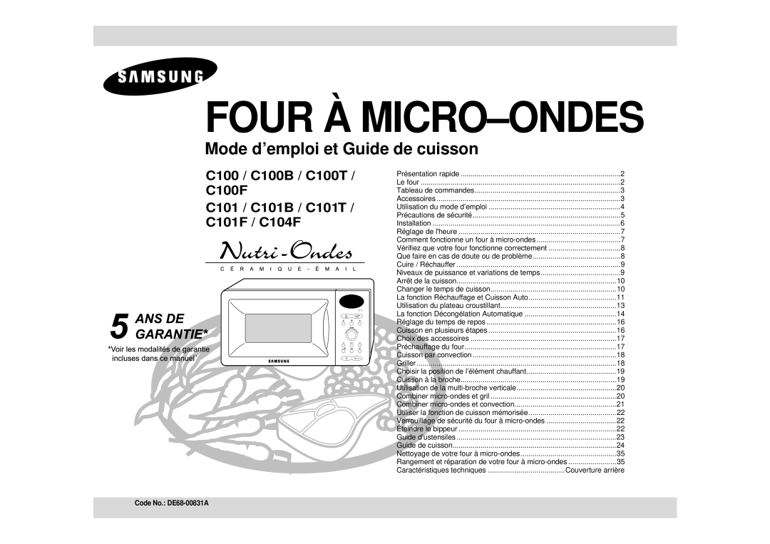 Samsung C100/XEF manual Four À MICRO-ONDES 