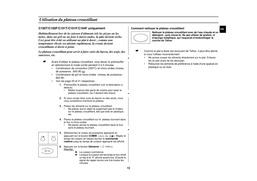 Samsung C100/XEF manual Utilisation du plateau croustillant, Comment nettoyer le plateau croustillant 