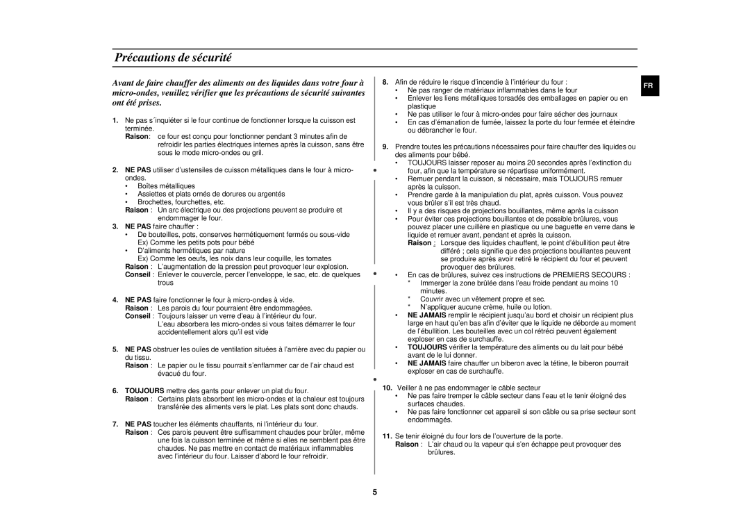 Samsung C100/XEF manual Précautions de sécurité 