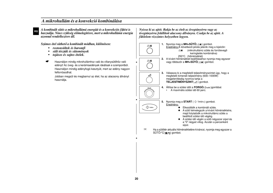 Samsung C104F-5/XEH manual Mikrohullám és a konvekció kombinálása 