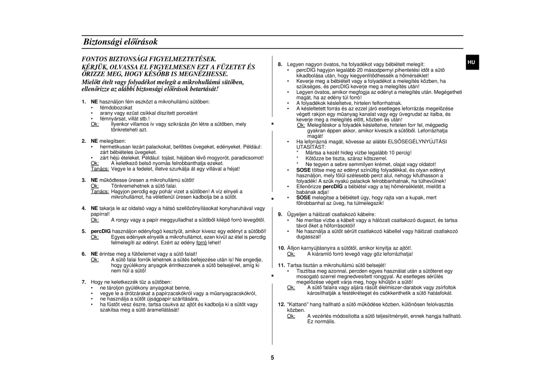 Samsung C104F-5/XEH manual Biztonsági el őírások 