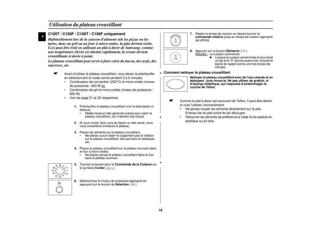 Samsung C105-5SL/XEN, C105-5/XEN manual Utilisation du plateau croustillant, C105T / C105F / C106T / C106F uniquement 