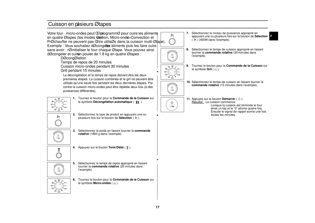 Samsung C105-5/XEN, C105-5SL/XEN manual Cuisson en plusieurs étapes, Le symbole Décongélation automatique 