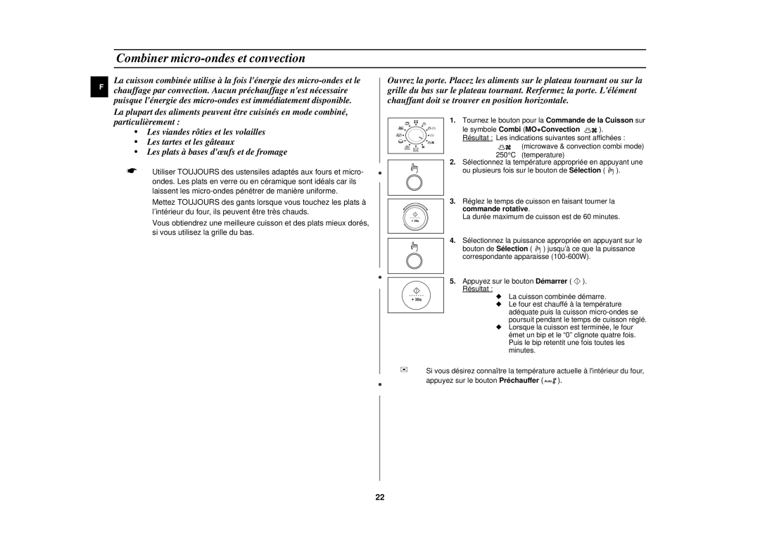 Samsung C105-5SL/XEN, C105-5/XEN manual Combiner micro-ondes et convection, Le symbole Combi MO+Convection 