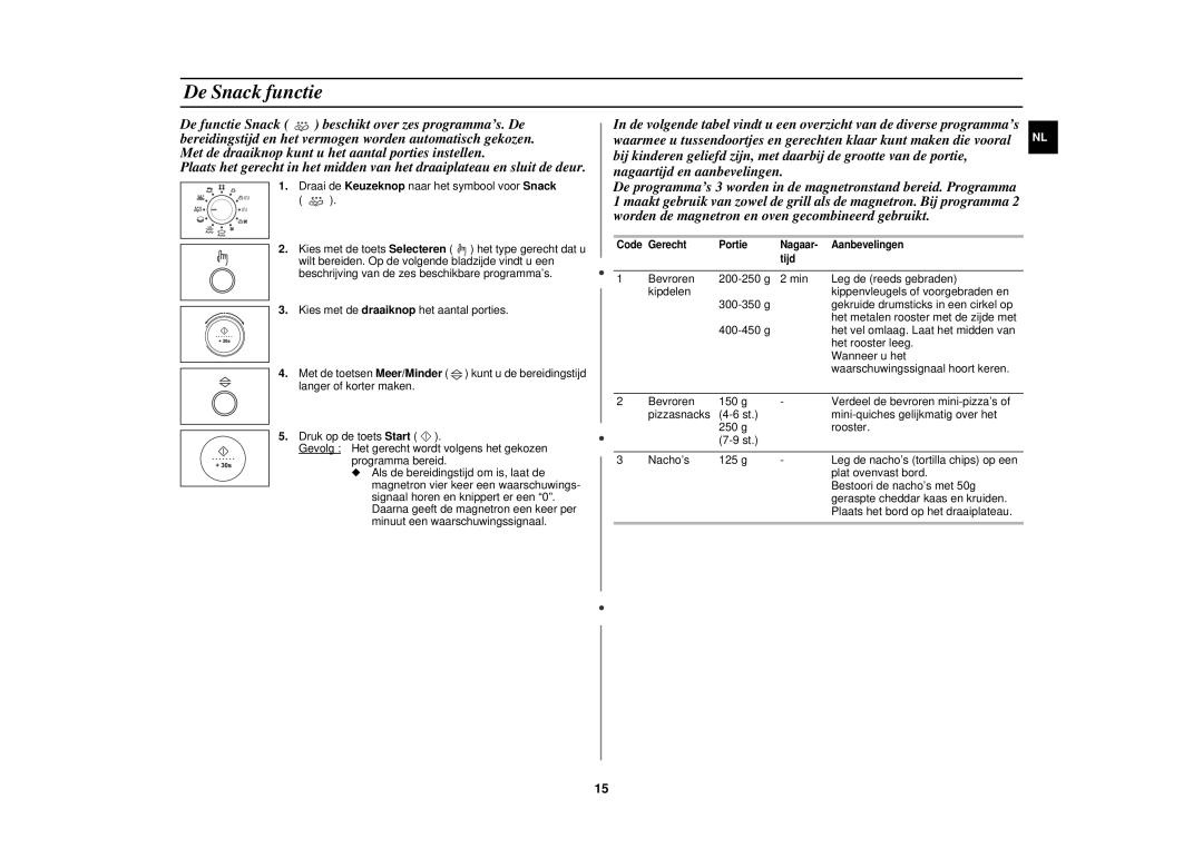 Samsung C105-5/XEN, C105-5SL/XEN manual De Snack functie 