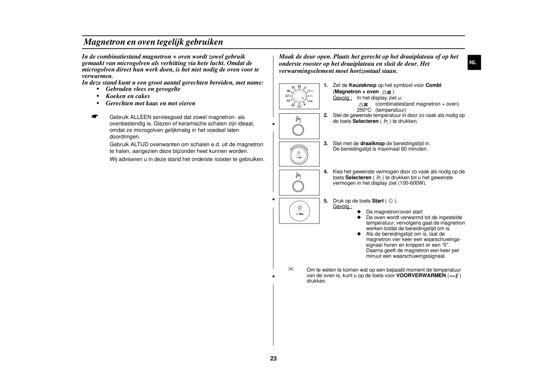 Samsung C105-5/XEN, C105-5SL/XEN manual Magnetron en oven tegelijk gebruiken, Magnetron + oven 