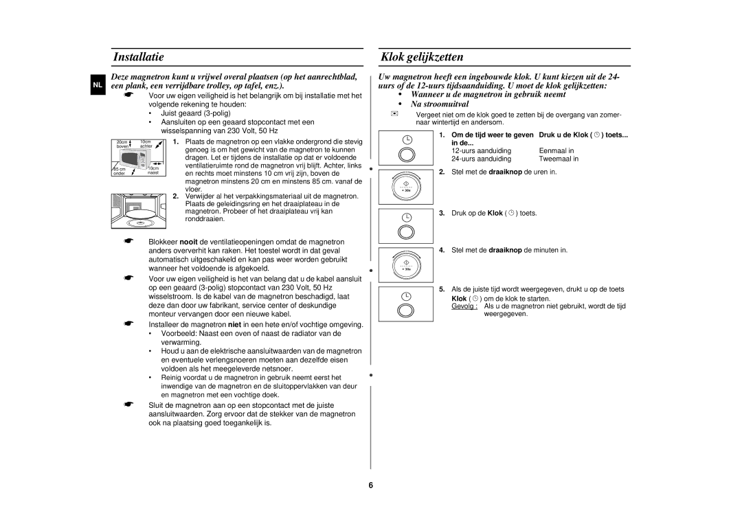 Samsung C105-5SL/XEN, C105-5/XEN manual Installatie, Klok gelijkzetten 