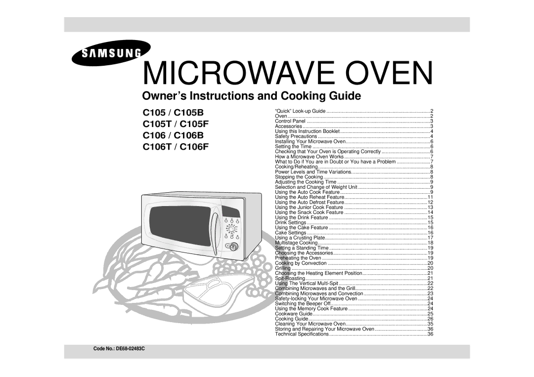 Samsung C105/ELE, C105-SL/ELE manual Microwave Oven 