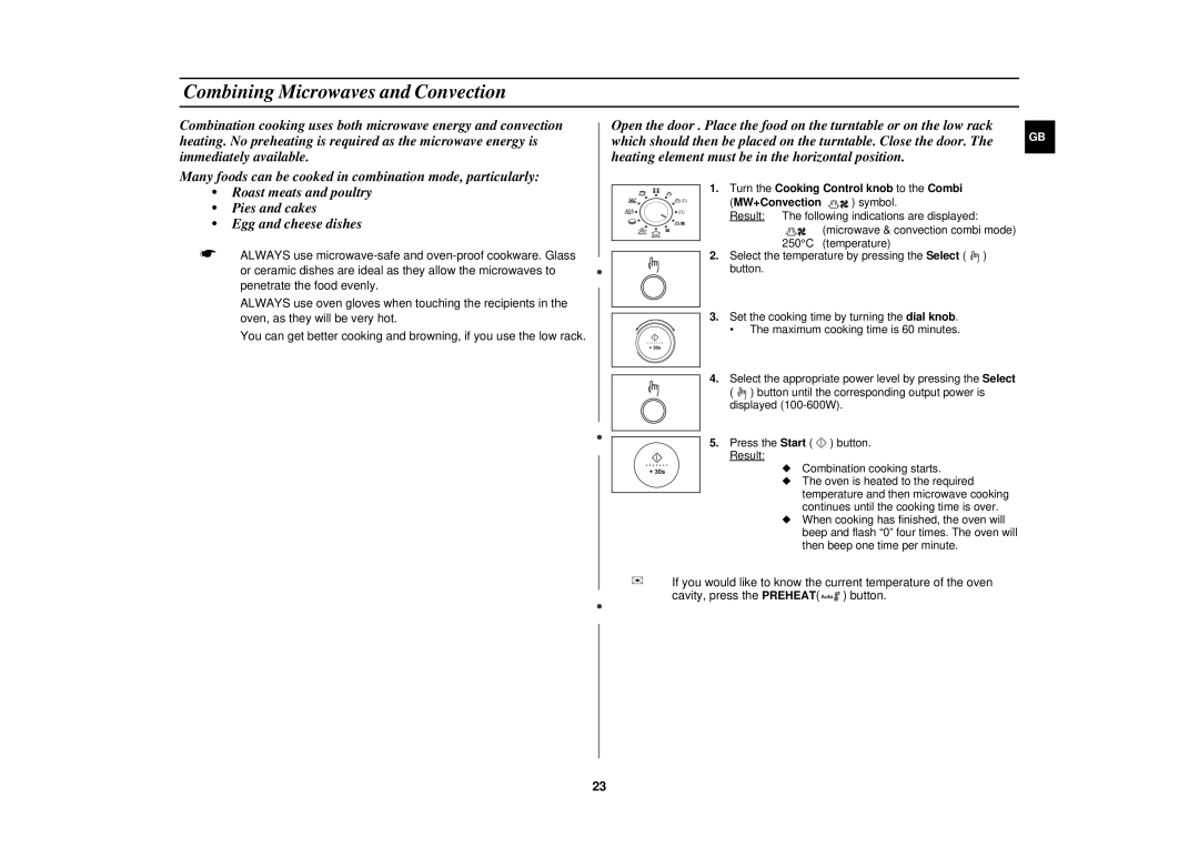 Samsung C105/ELE, C105-SL/ELE manual Combining Microwaves and Convection 
