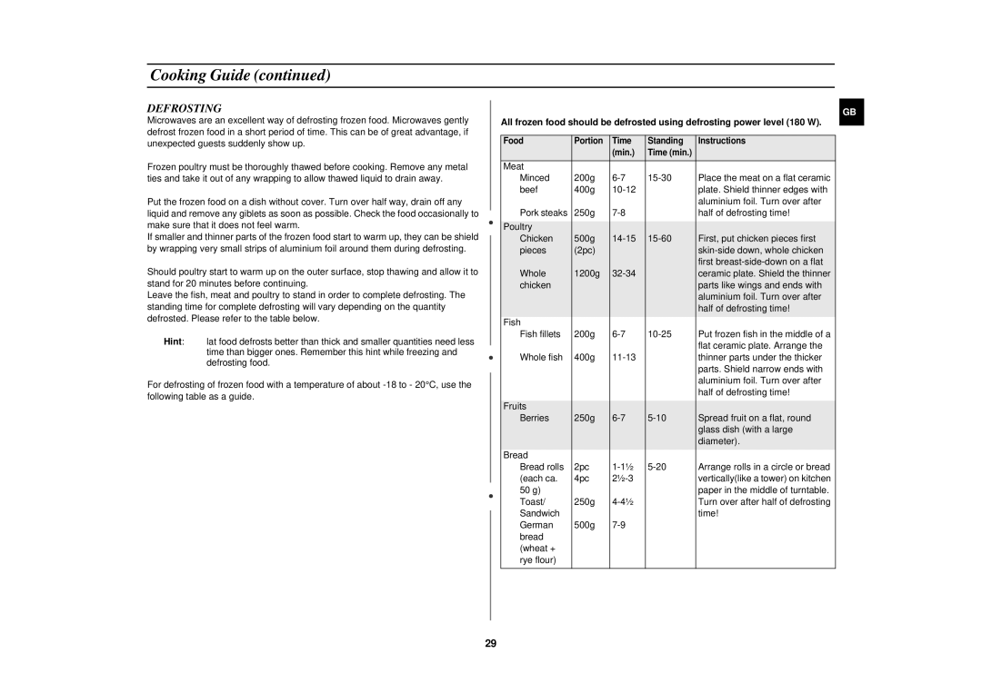 Samsung C105/ELE, C105-SL/ELE manual Defrosting 