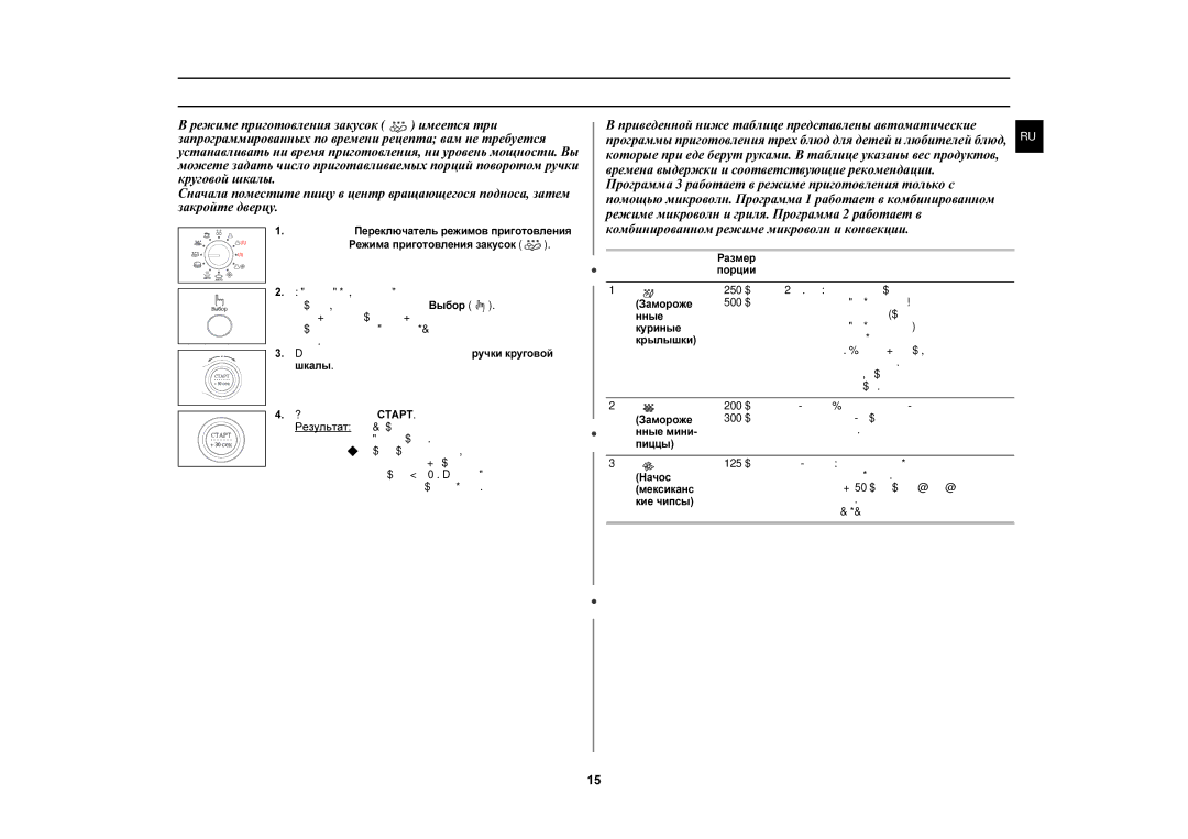 Samsung C105AFR-5/BWT, C105AFR-TS/BWT, C105AFR-5D/BWT, C105AFR-T/BWT manual Использование режима приготовления закусок 