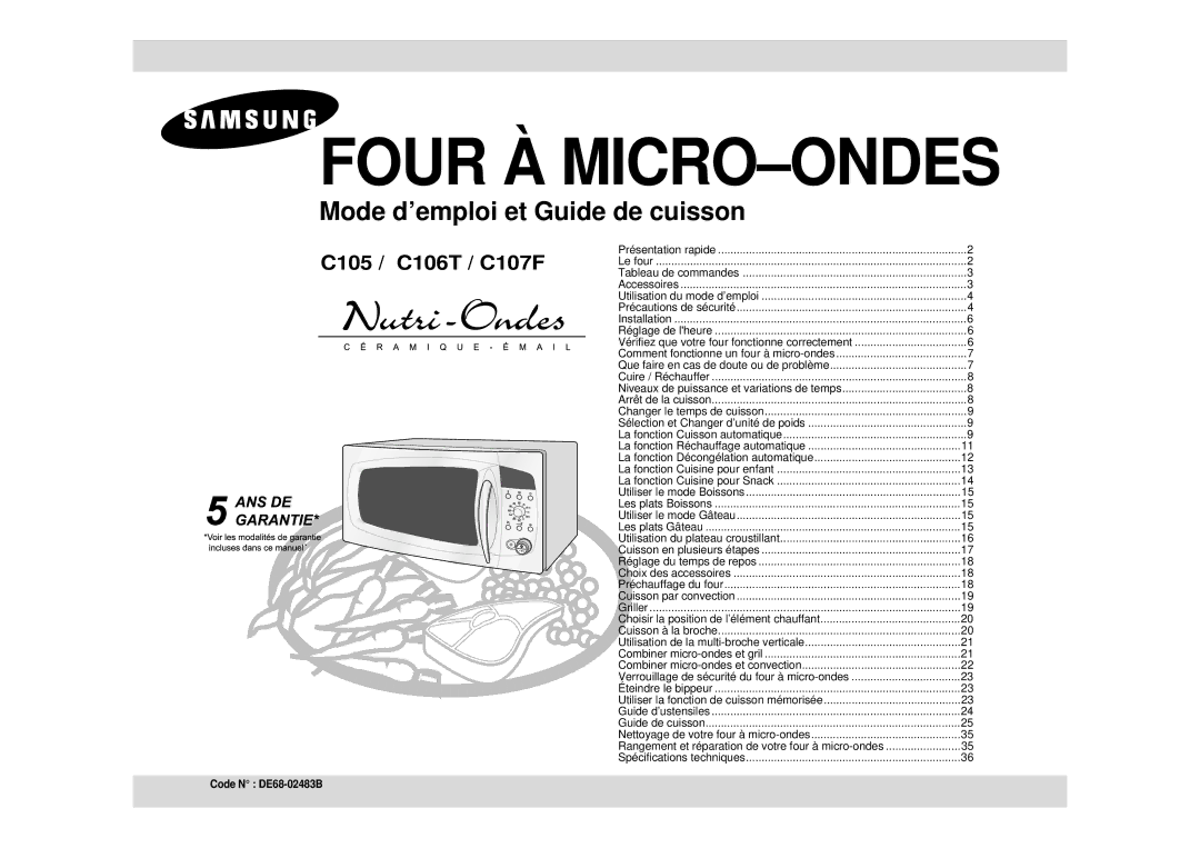 Samsung C105T/LIB, C105/XEF, C105-SL/ELE, C105/ELE manual Microwave Oven 