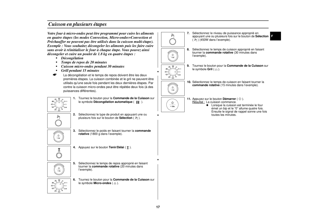 Samsung C105-5/XEF, C105/XEF manual Cuisson en plusieurs étapes, Le symbole Décongélation automatique 