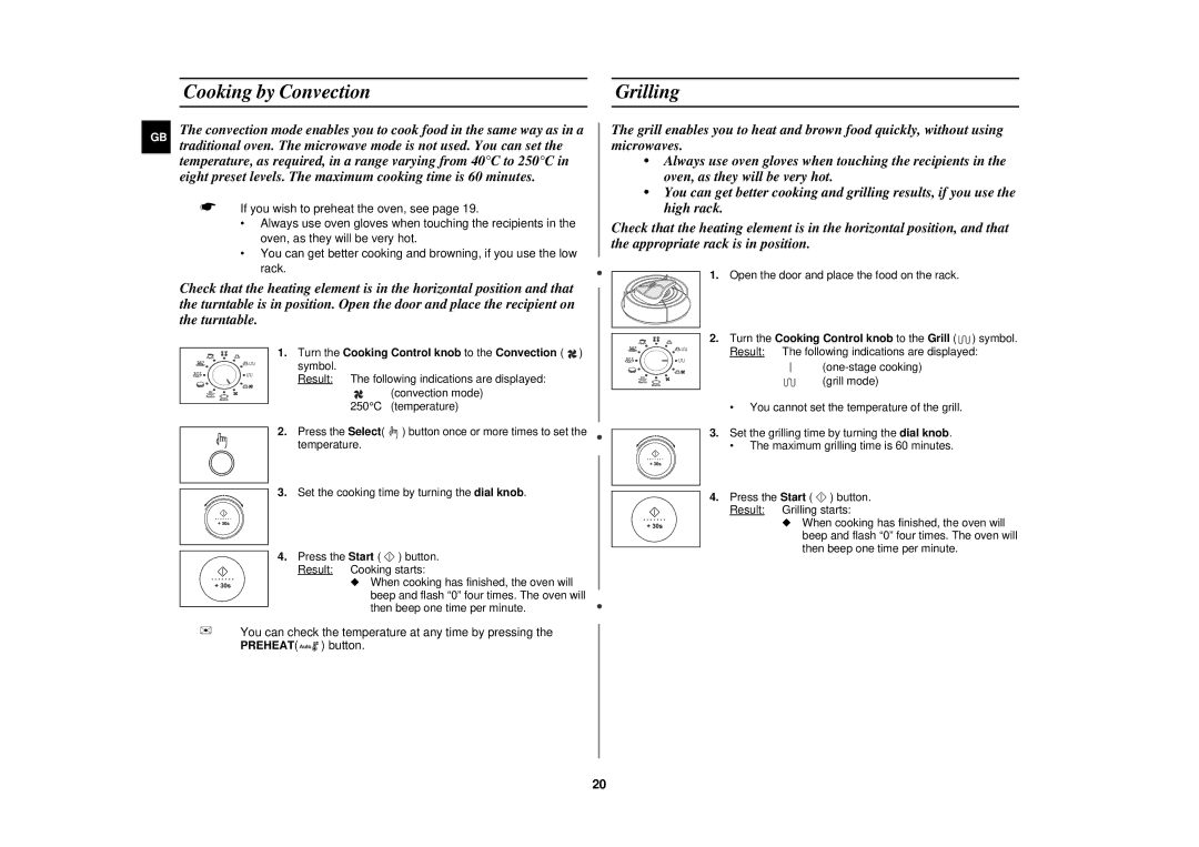 Samsung C105/XEF, C105T/LIB manual Cooking by Convection Grilling, Turn the Cooking Control knob to the Convection symbol 