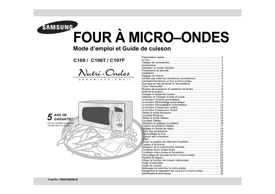 Samsung C107F-5/XEF, C105/XEF, C107F/XEF, C105-5/XEF manual Four À MICRO-ONDES 