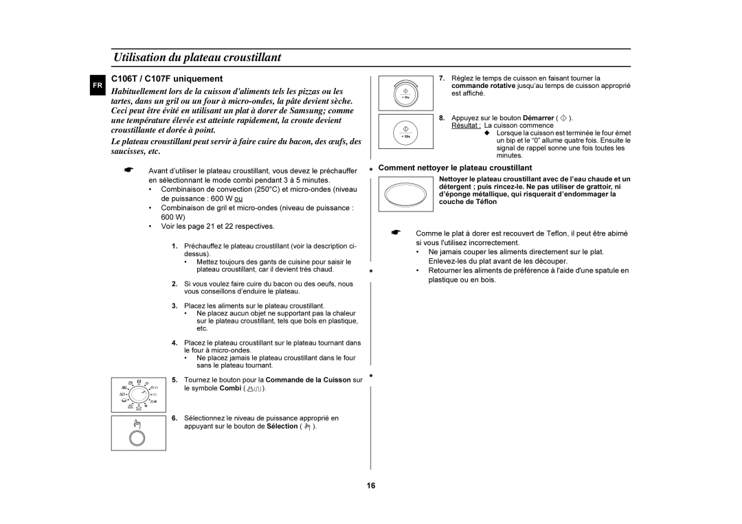 Samsung C105/XEF, C107F-5/XEF, C107F/XEF manual Utilisation du plateau croustillant, Comment nettoyer le plateau croustillant 