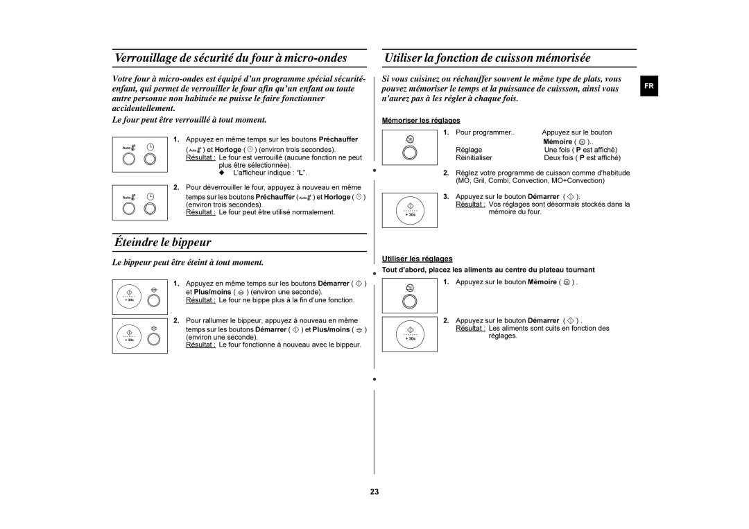 Samsung C105-5/XEF, C105/XEF, C107F-5/XEF, C107F/XEF Verrouillage de sécurité du four à micro-ondes, Éteindre le bippeur 