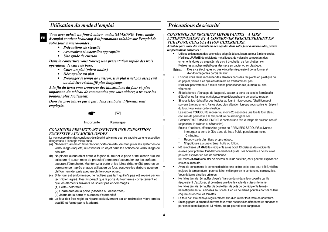 Samsung C105/XEF, C107F-5/XEF, C107F/XEF, C105-5/XEF manual Utilisation du mode d’emploi, Précautions de sécurité 