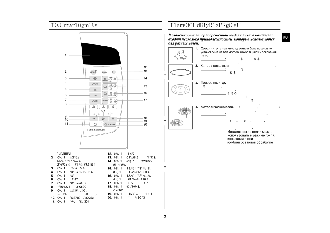 Samsung C106R/BWT, C106R-5/BWT, C106R-5U/BWT manual Панель управления, Прилагаемое оборудование, Вес /Обслуживание /Время 