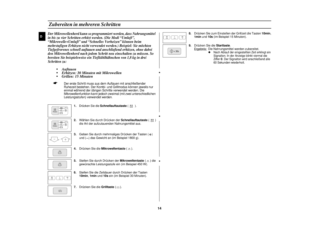 Samsung C106/XEG, C106-5/XEG manual Zubereiten in mehreren Schritten 