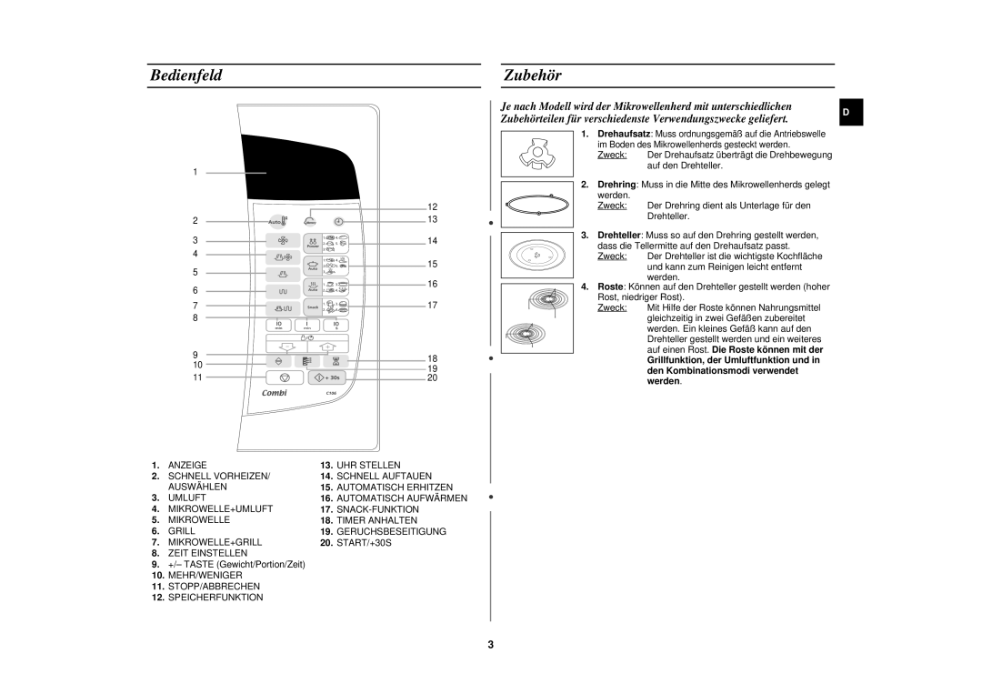 Samsung C106-5/XEG Bedienfeld Zubehör, Den Kombinationsmodi verwendet, Werden, Auf einen Rost. Die Roste können mit der 