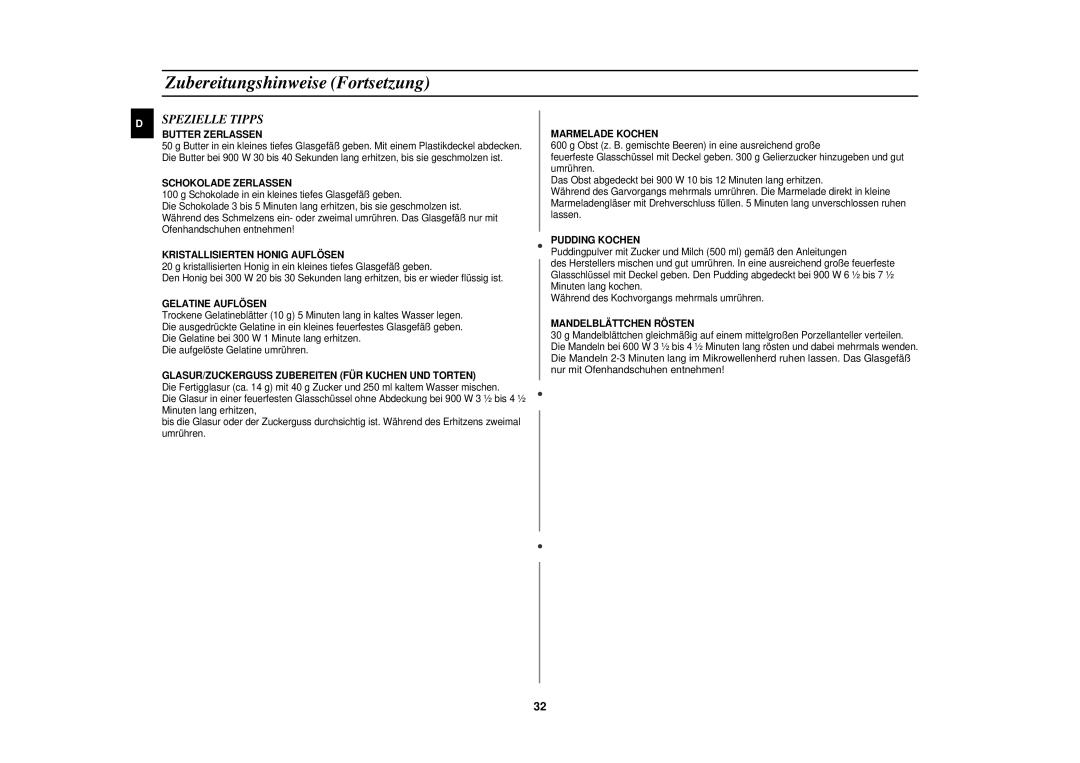 Samsung C106/XEG, C106-5/XEG manual Spezielle Tipps, Butter Zerlassen 