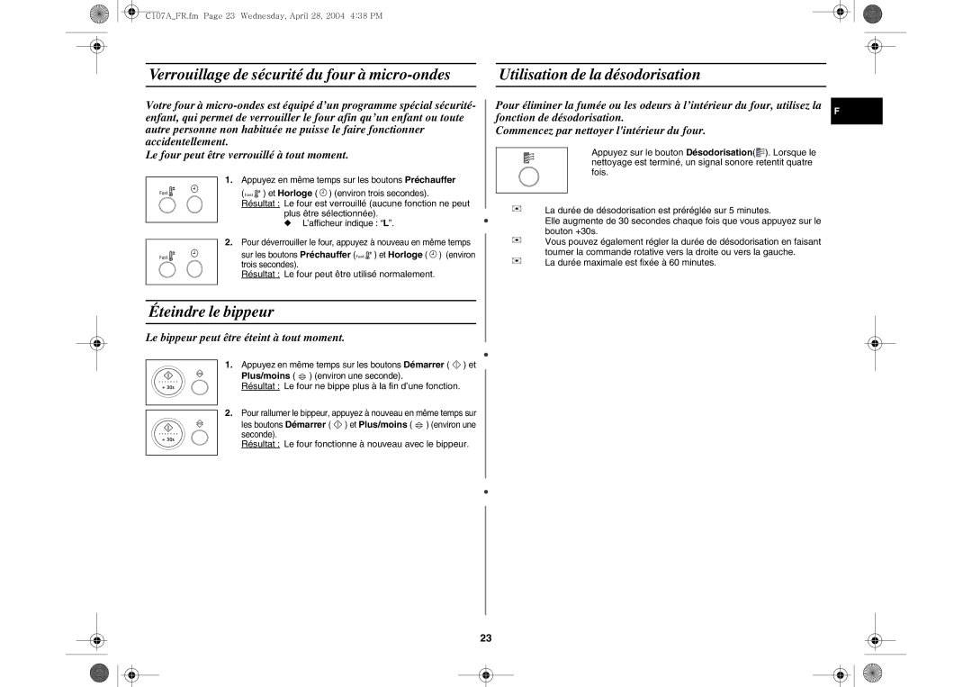 Samsung C107AT-5/XEF manual Éteindre le bippeur, Résultat Le four peut être utilisé normalement 