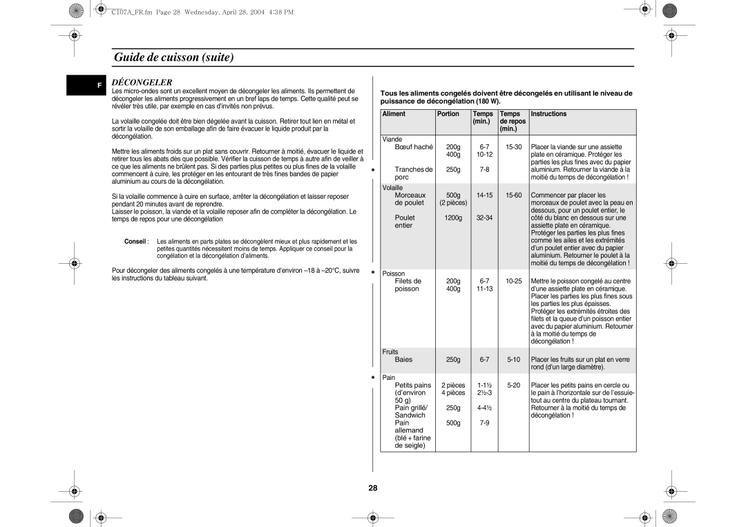 Samsung C107AT-5/XEF manual Décongeler 