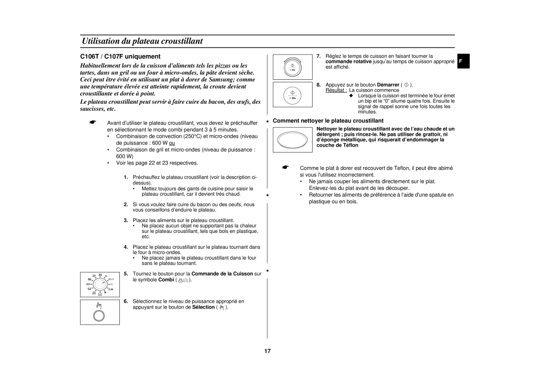 Samsung C107F/XEF, C107F-5/XEF manual Utilisation du plateau croustillant, C106T / C107F uniquement 