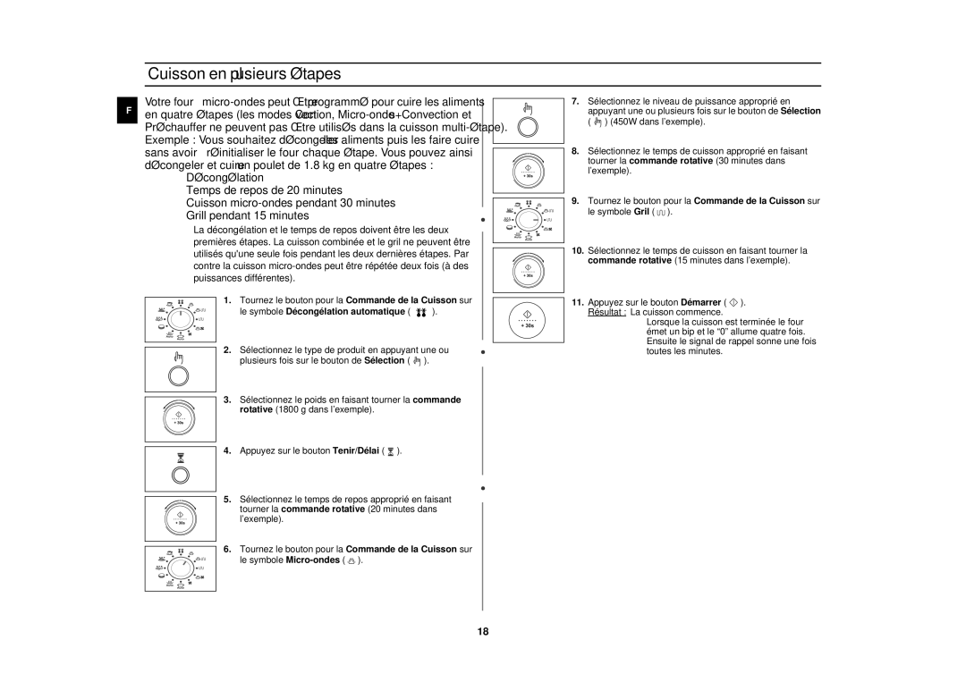 Samsung C107F-5/XEF, C107F/XEF manual Cuisson en plusieurs étapes, Le symbole Décongélation automatique 